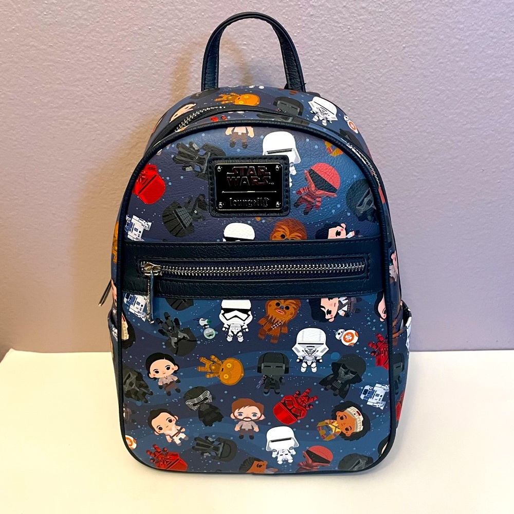 Disney Parks Star Wars Chibi Cute Characters Loungefly Mini Backpack Bag Navy